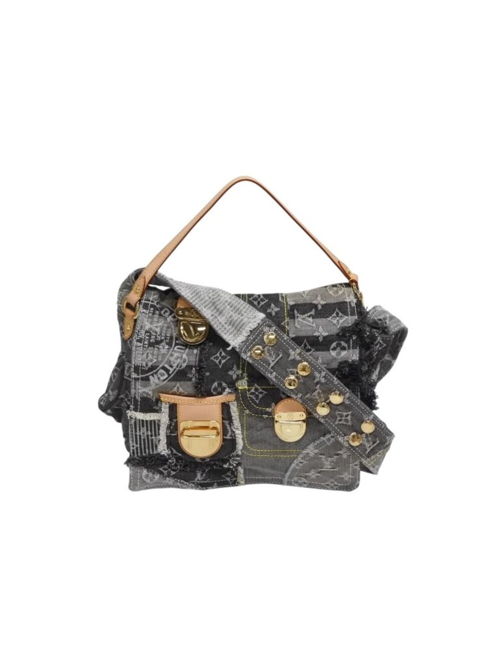 Louis Vuitton Monogram Denim Patchwork Posty Messenger Bag Gray